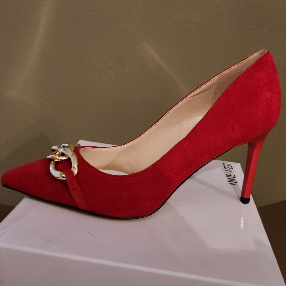 Nine West Red Suede Ezzie Pointy Toe Pumps